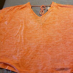 Fantastic Fawn Oversized Orange Burnout with Deep V-Back Top with Tassel trim.